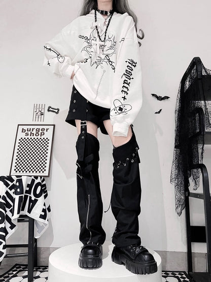 Hoodie Chains Punk Print Black/White