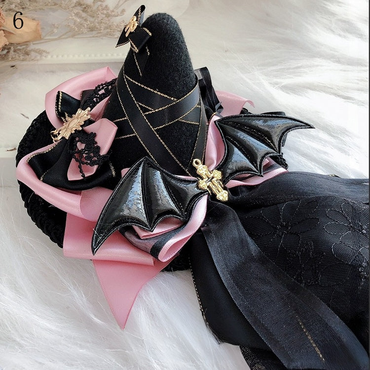 Halloween Cross Decorated Bat Wings Bowknot Details Mini Hat
