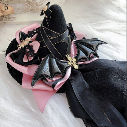 Halloween Cross Decorated Bat Wings Bowknot Details Mini Hat