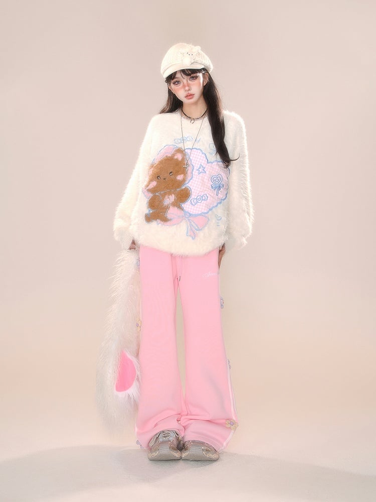 Grau-rosa Hose mit geradem Bein und Blumenmuster