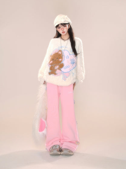 Design Hose mit geradem Bein und Blumenmuster in Grau/Rosa