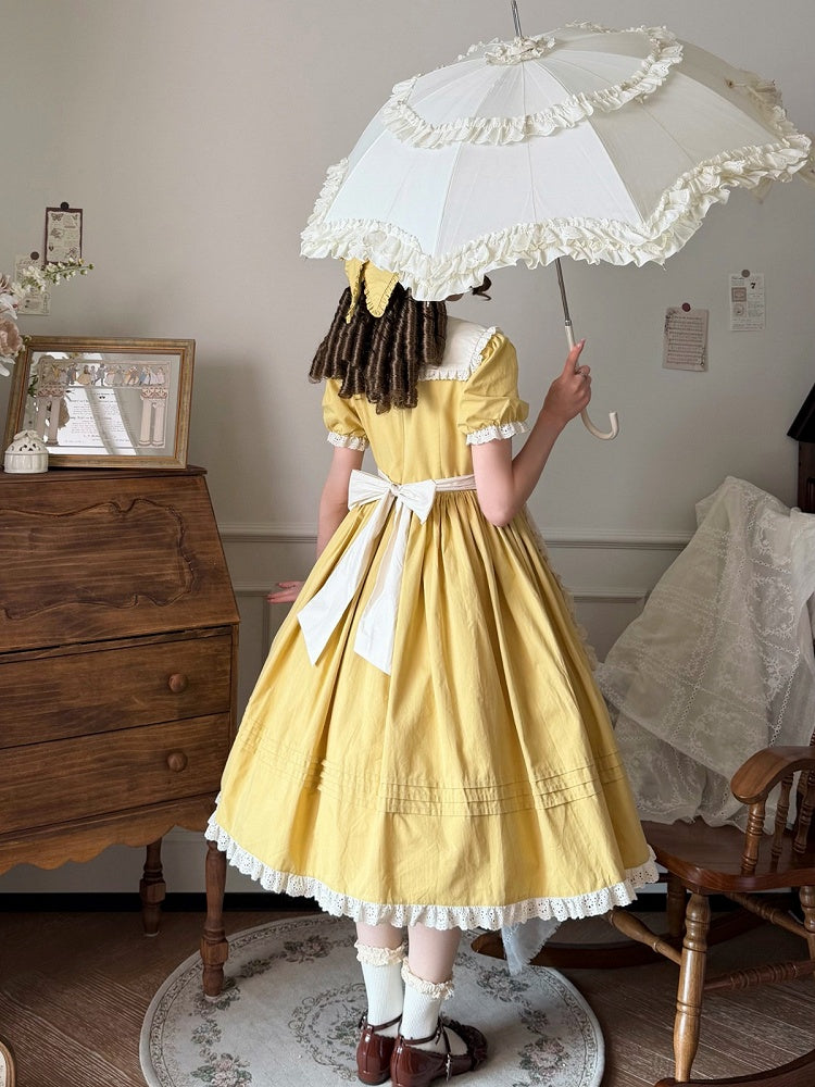 Yellow Floral Cotton OP Dress with Detachable Apron