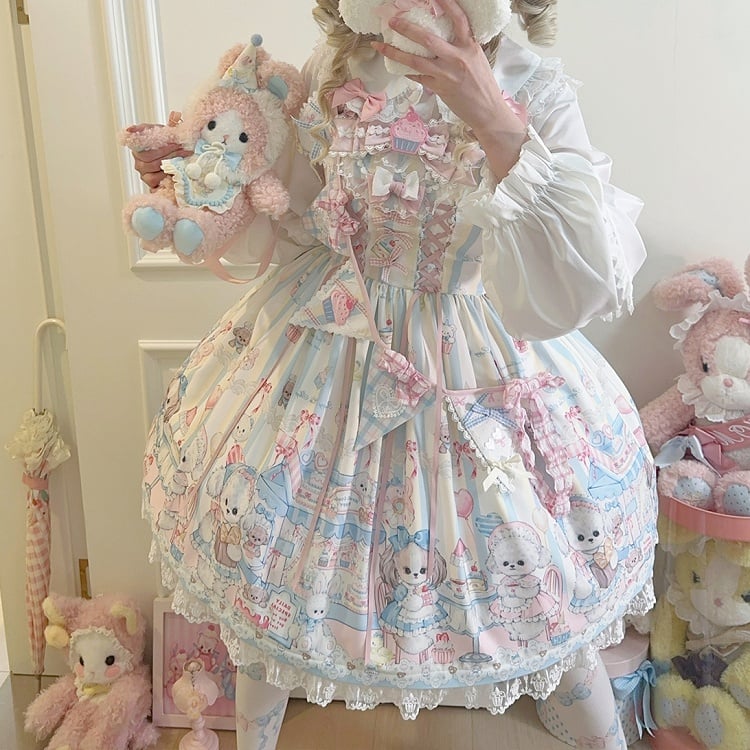 Flaggenkleid Puppy's Afternoon mit Print Light Sweet Lolita Tea Ribbon Gelb