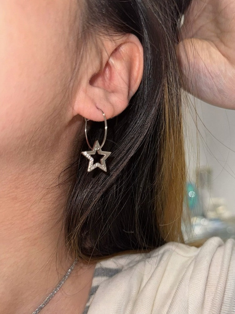 Rhinestone Silver Star Earrings