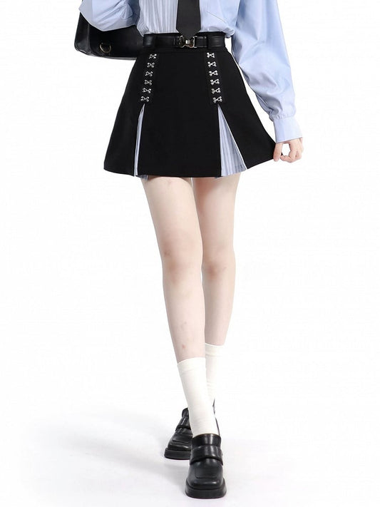 ブループリーツスカート ハイウエスト ブラックボックス