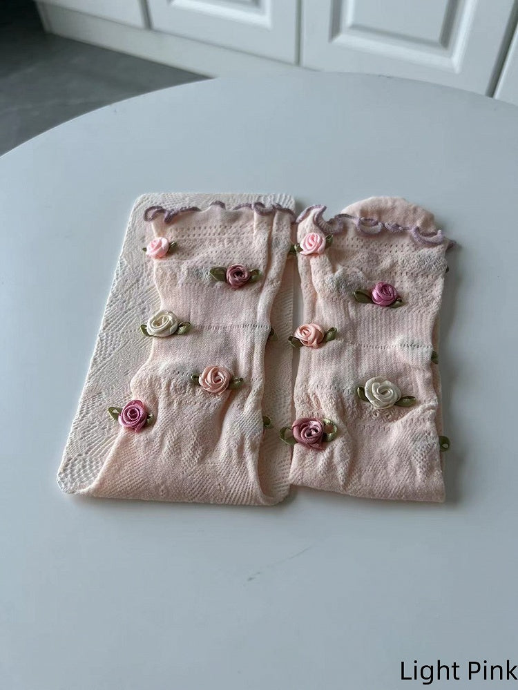 Cotton Lace Flower Decorated Cutout Socks Colors 6
