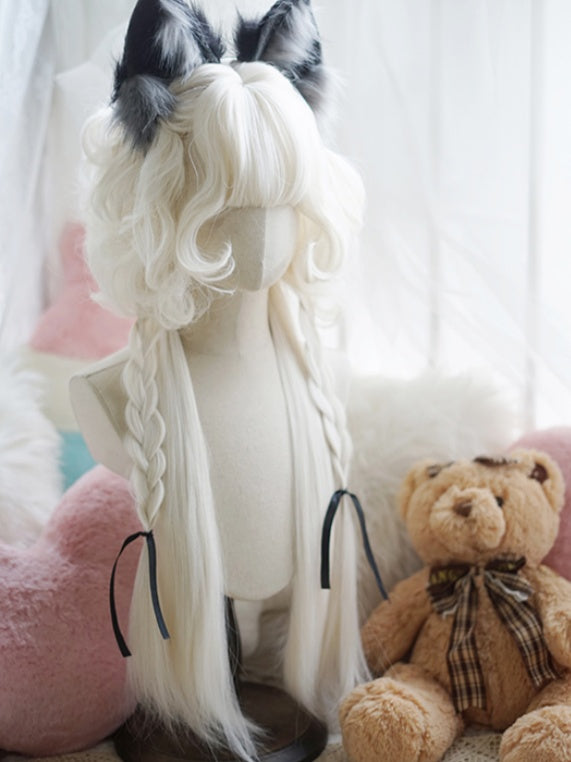 Schwarz/Karamell/Khaki/Milchweiße, hüftlange, lockige Perücke mit vollem Pony