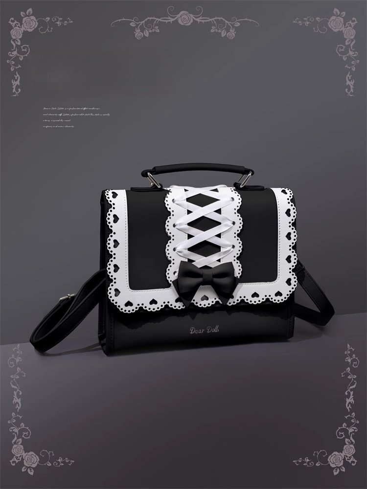 Black Handbag Criss-cross Design Lolita PU