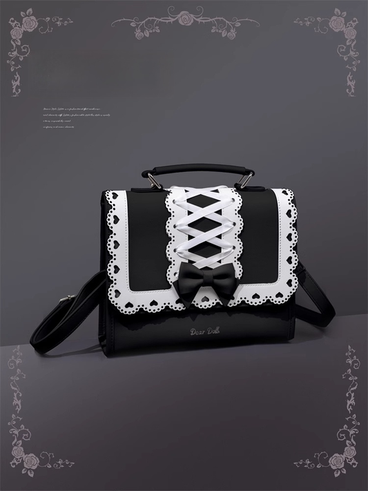 Handbag Lolita Black Criss-cross Design PU