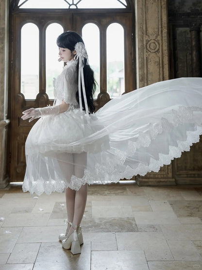Snow Theme White Loli Dress Set with Cape and Overlay - Airfreeing