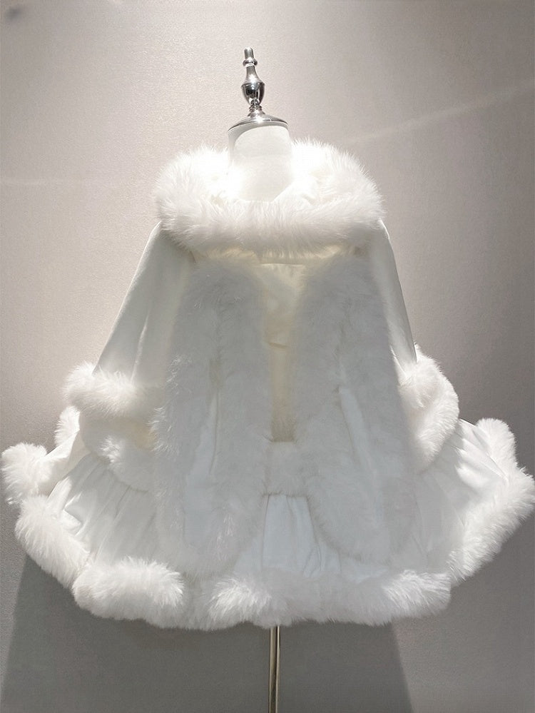 White Sweet Winter Lolita Hooded Cape with Oversized Plush Bunny Ears