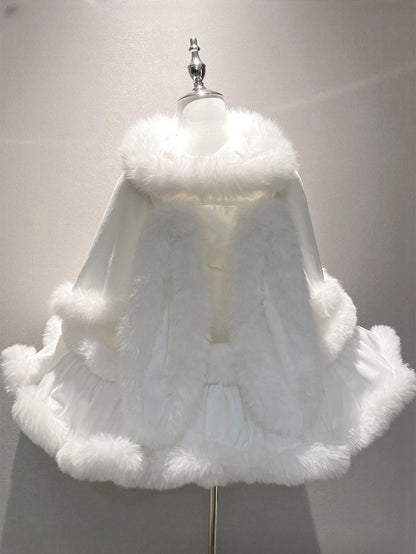 White Sweet Winter Lolita Hooded Cape with Oversized Plush Bunny Ears
