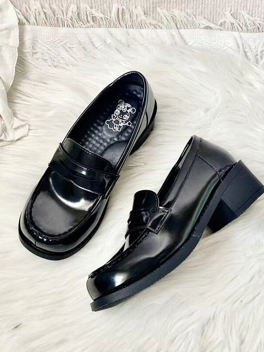 JK Square-toe Shoes School with Black Polished Sole Style Thick
