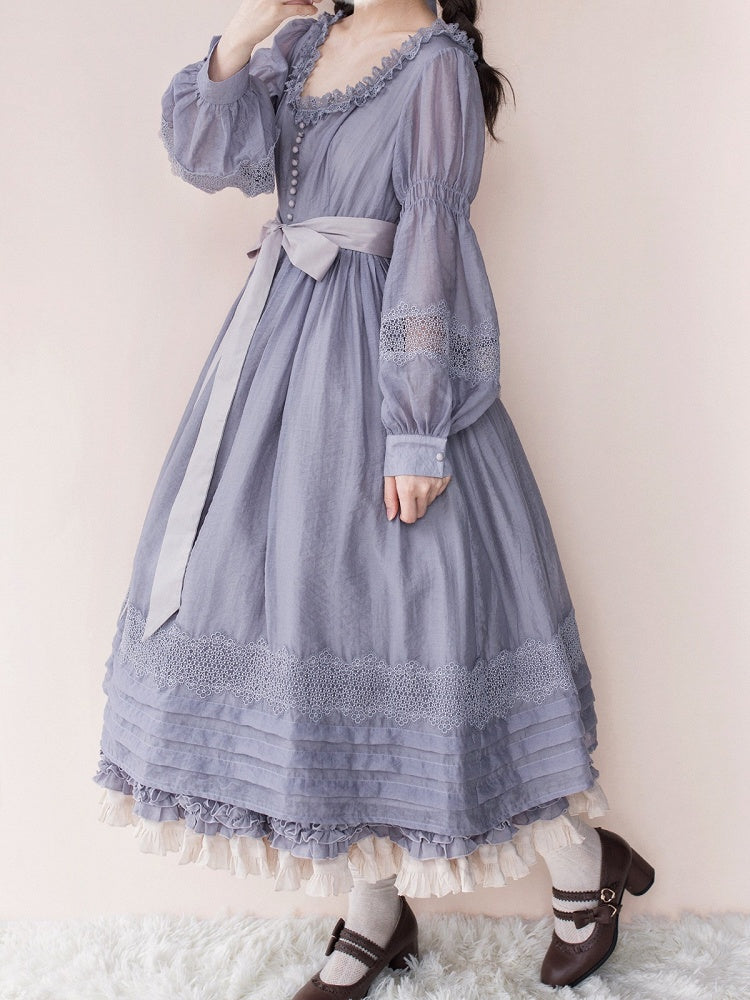 Purple Square Neck Classic Lolita Long Sleeve OP