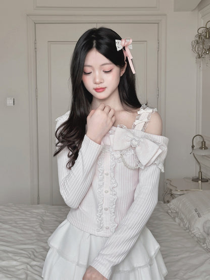 Pink Cutout Design Lace-up Knit Top
