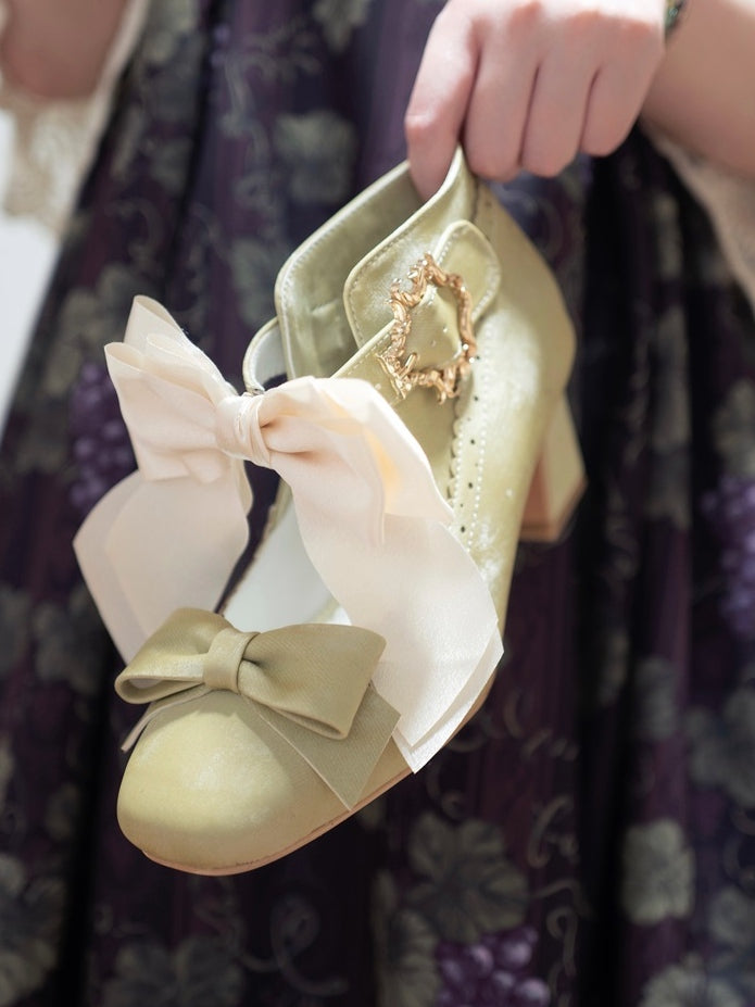 High Heel Green Decorative Block Bow - Shoes for Elegant Wear Accents