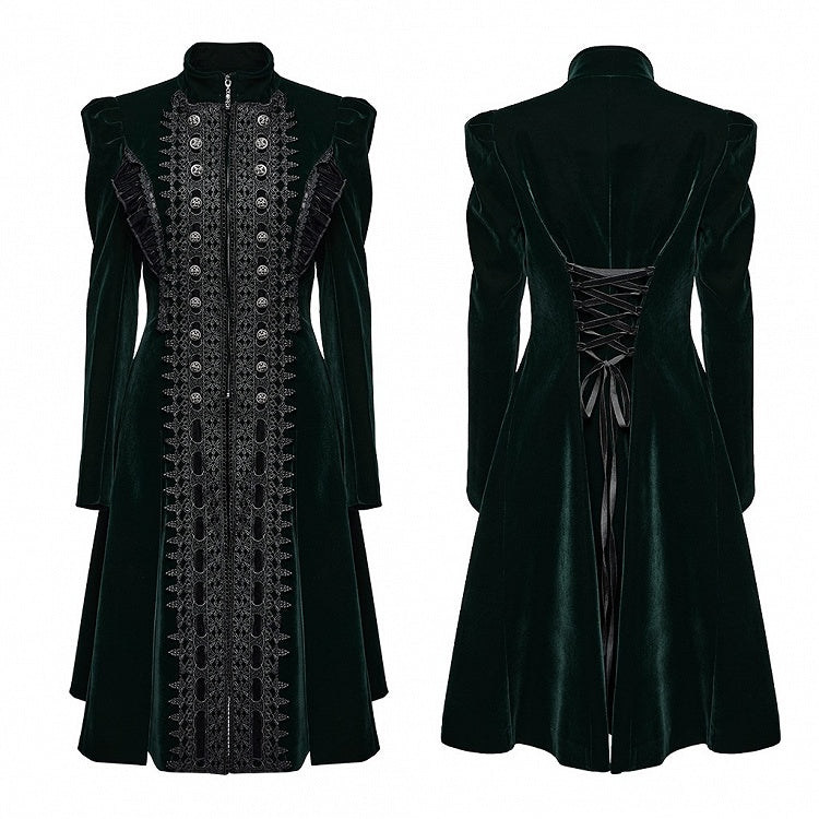 Goth Symmetric Gorgeous Green Coat Black
