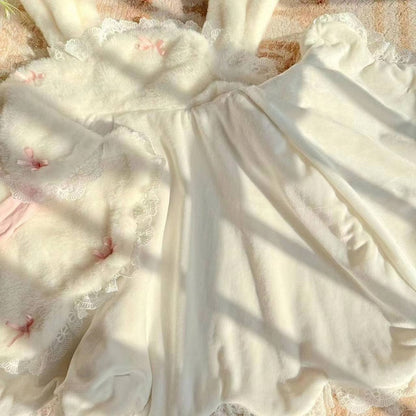 White and Cape with Winter Kitty Pink Ears Lolita Plush Bunny Sweet /