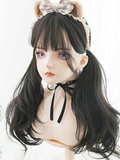 Schwarzbraune 60 cm lange gewellte Perücke mit Air-Pony