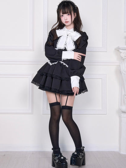 Hem with Layered Shorts Kei W-Shaped Matching Dress Double Black Corset Waist Jirai