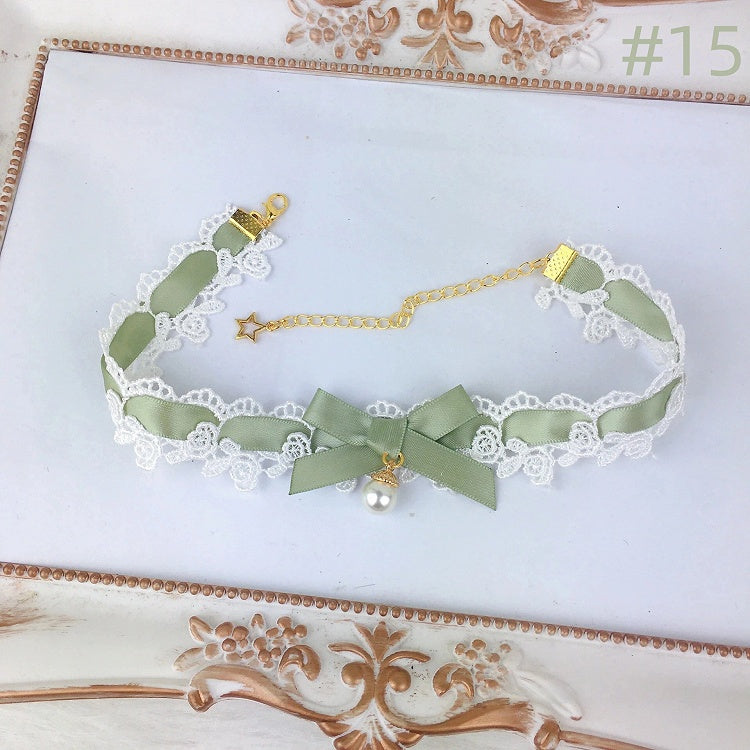 Color Bow Necklace Lace Choker Options) (Multiple