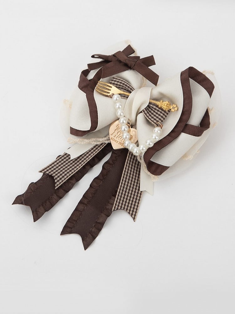 Hairclip White Lolita Tea Bowknot Style Sweet Party Brown