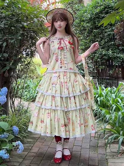 Print Fruit Green Summer Parfait Top Cami