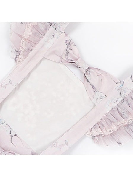 Pink Flutter Sleeve Floral Embroidery Lolita Overlay Dress with Bow and Lace - Yimu Walnut