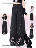Waist Black Detail Jeans Punk Design Studs Zips High