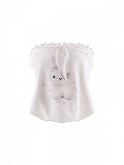 White Bunny Print Tube Top with Ruffle Trim - serendipity