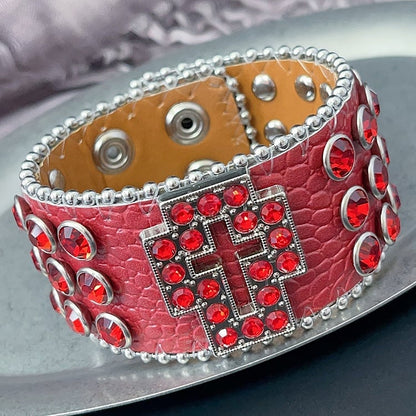 Red/Black/Silver Wristband Y2K Rhinestone Bracelet Decorated Cross Design