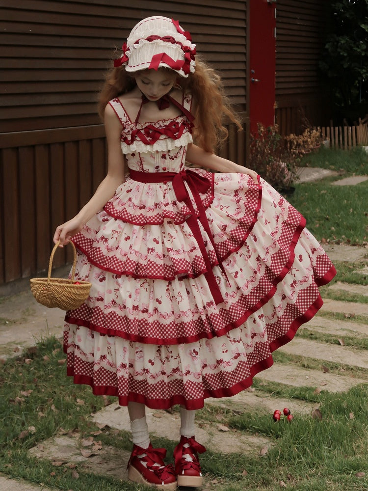 Beige and Red Flower Decorated Flat Hat