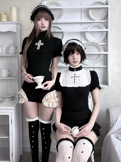 Gothic Black and Apricot Ruffle Shorts for Alternative Fashion - Damn Girl