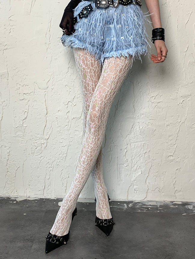 Y2K Asymmetrische Strumpfhose Grau/Weiß/Schwarz/Braun Hohldesign