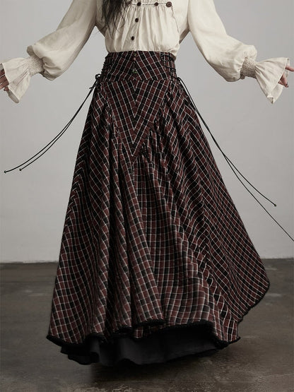 Black Tartan Retro Goth Urban A-Line Skirt