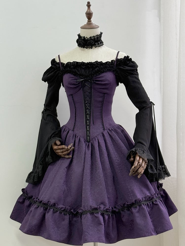 Gothic Purple Dress Straps Jumper Waist Spaghetti Skirt Corset Lolita