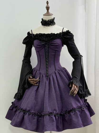 Gothic Purple Dress Straps Jumper Waist Spaghetti Skirt Corset Lolita