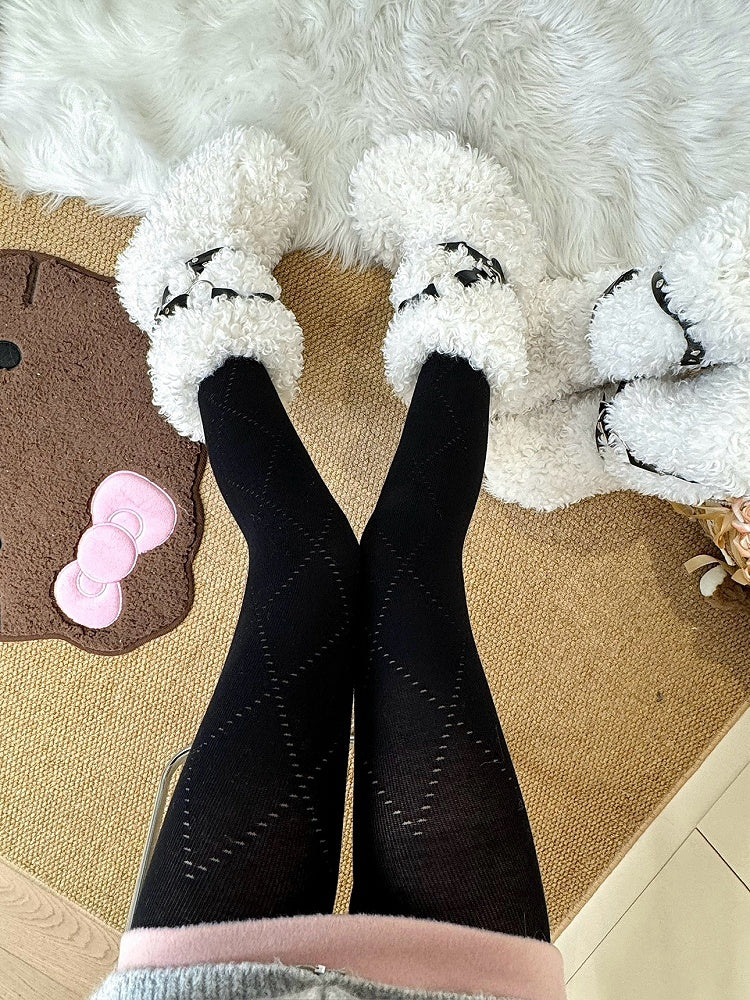 Punk Strap Warmers Plush Rivet Curly 25CM/40CM Leg Black/White/Brown