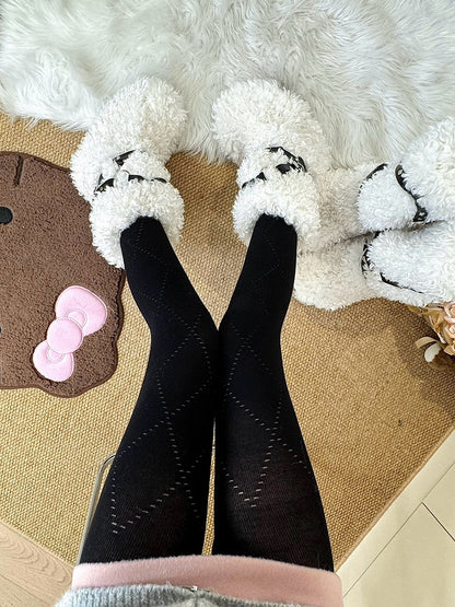 Punk Strap Warmers Plush Rivet Curly 25CM/40CM Leg Black/White/Brown