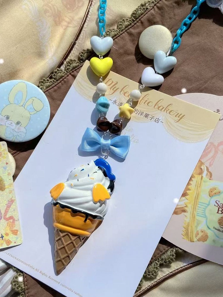 Eiscreme Perlen Rosa/Weiß Gelb/Rosa/Dunkel Verziert Halskette Anhänger Bowknot