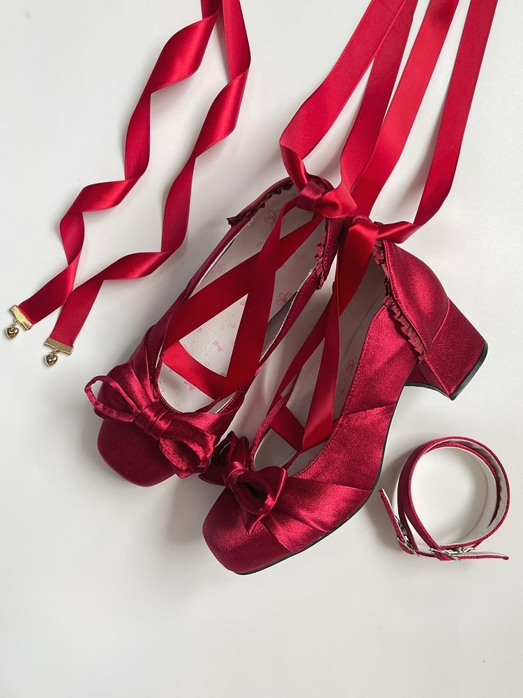 Elegante Weinrote Schleife Top Straps Janes Abnehmbare Schnalle Mit Doppelter Schnalle am Knöchel