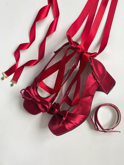 Dual Straps Red Mary Detachable With Bow Ankle Janes at Elegant Buckle Top Wine