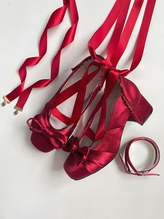Dual Straps Red Mary Detachable With Bow Ankle Janes at Elegant Buckle Top Wine