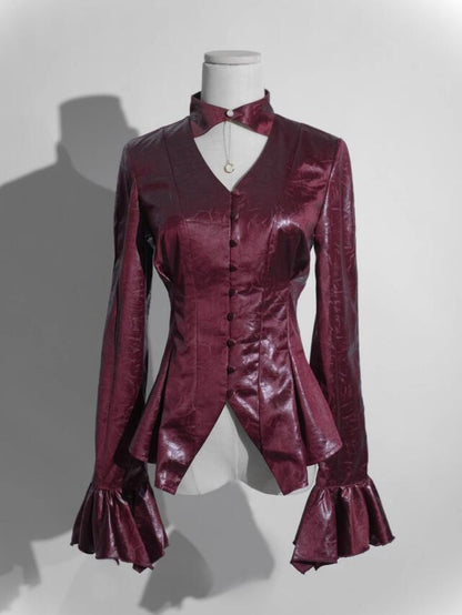 Long Wine Ways Shirt Sleeves Collar Two Wear Red Lolita Gothic