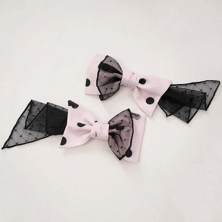 Purple Lolita Polka Dot / Hairclip Bowknot Red Pink