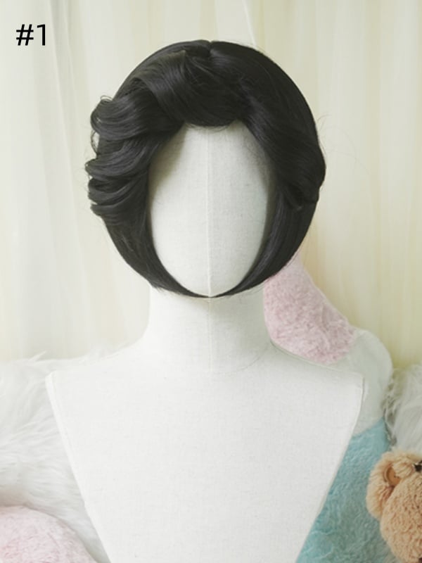Black Bob Cut Short Wig With Curly/Full Bangs