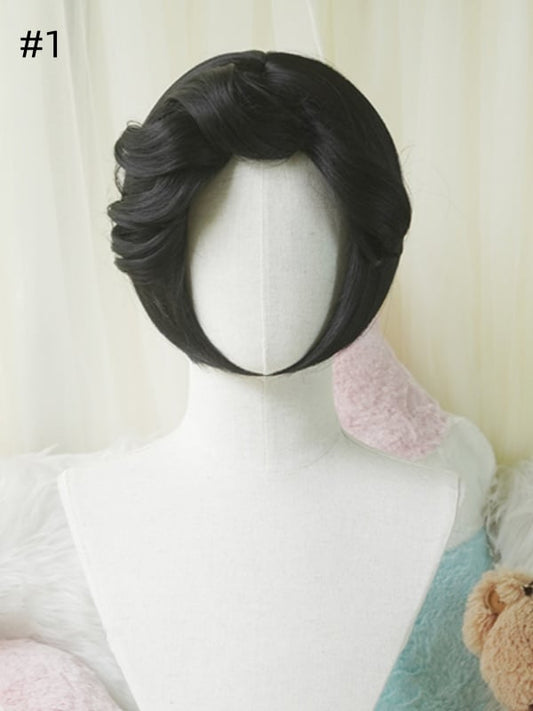 Black Bob Cut Short Wig With Curly/Full Bangs