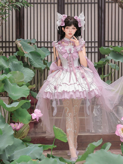 Butterfly Lolita Dress Set with Headpiece and Wrist Cuffs - KIYANA