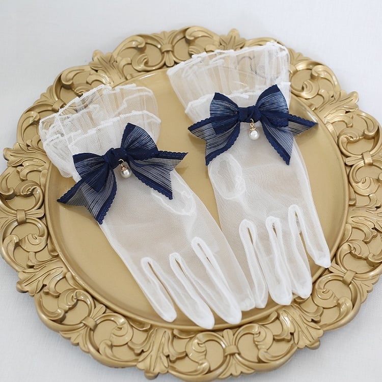 Options Charms Bowknot White Elegant And Lolita Lace Gloves Color With 7 Bead