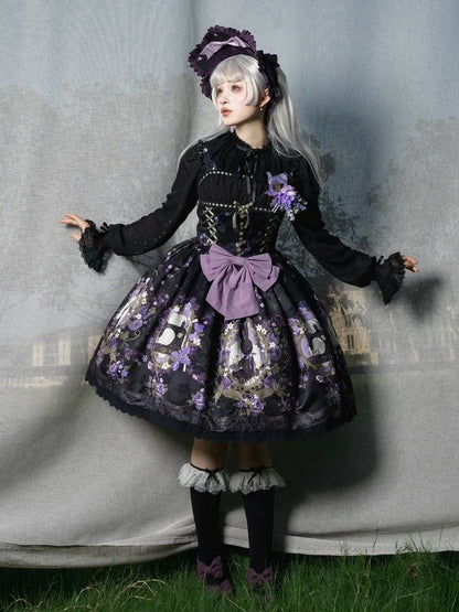 Print Jumper Purple Lolita and Black Jacquard Floral Bunny Dress Skirt